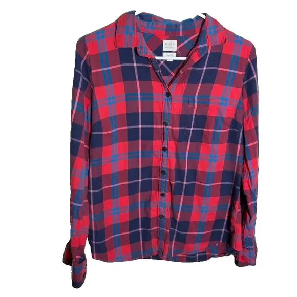 J Crew Shirt Women's Small Plaid Perfect Fit Button Up Casual Long Sleeve - Picture 1 of 7